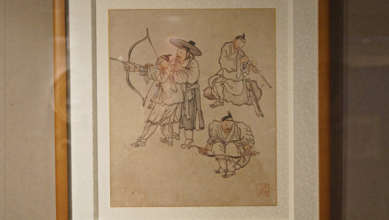 김홍도의 풍속도 화첩 중 활쏘기(복제본), 국궁전시관
