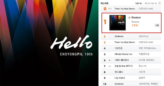 조용필 바운스 앨범 자켓과 벅스차트 1위 캡쳐 이미지