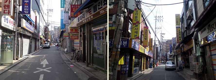 을지로 인쇄골목 풍경. 좁은 골목 사이로 인쇄소 간판들이 빼곡이 들어섰다. 