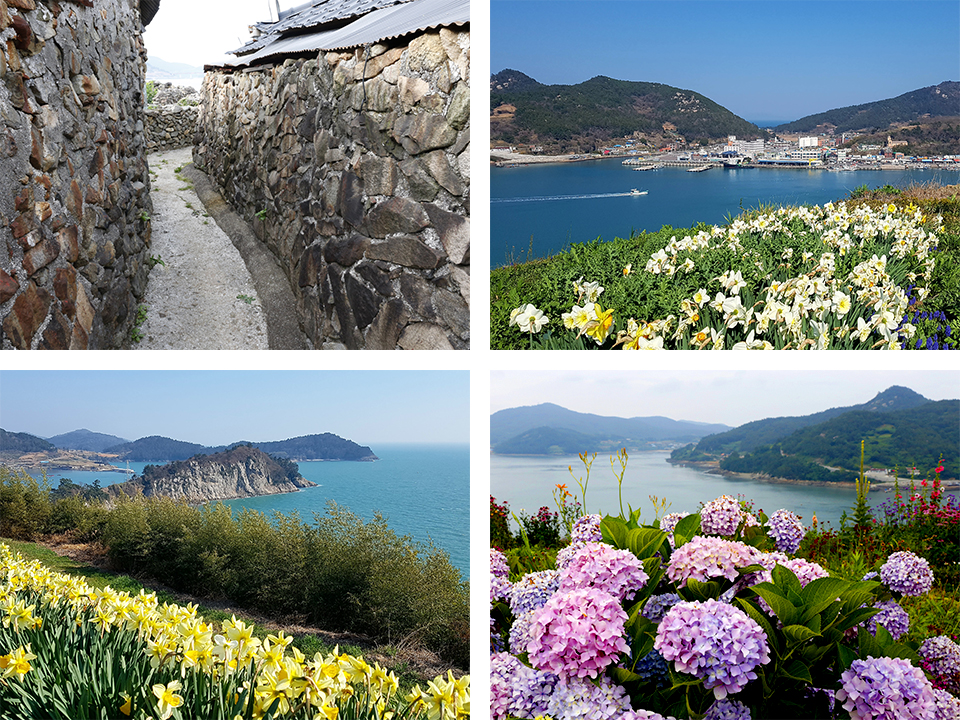 마을의 돌담길, 해발 83m의 산정에서 볼 수 있는 300여 종의 꽃으로 가득한 비밀의 정원