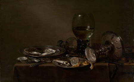 빌렘 클라스 헤다(Willem Claesz Heda)의 굴, 은제 컵, 유리잔이 있는 정물화(Still Life with Oysters, a Silver Tazza, and Glassware)