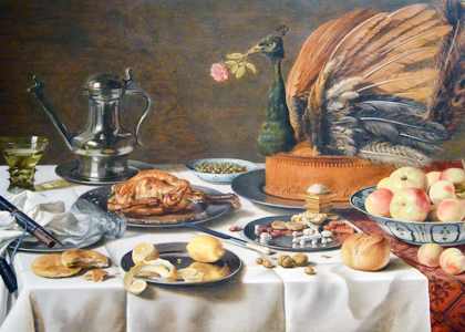 (오) Still Life with Peacock Pie by Pieter Claesz (1627)