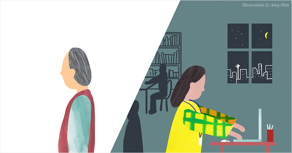 나는 또 바쁘다는 말을 핑계로 나의 가장 큰 부분을 놓치고 있었다. Illustration ⓒ Amy Shin