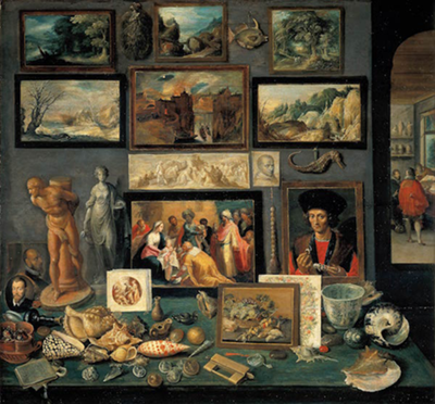  미술품과 희귀품 수집실(Chamber of Art and Curiosities) 1636년,  목판에 유채