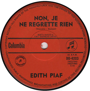 콜럼비아 레코드에서 발매한 Non, je ne regretted rien 