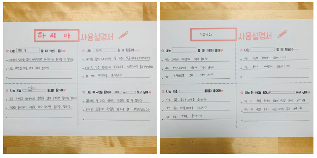 활동에 참여한 어린이들의 자기 사용설명서