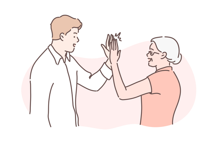 하이파이브 하는 기성세대와 젊은이