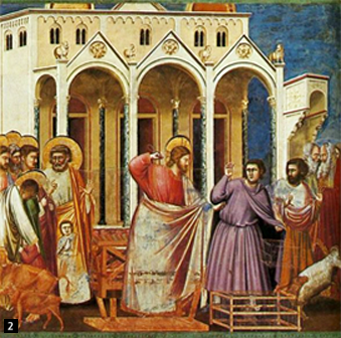 죠토(Giotto, 1266–1337년) 신전에서 환전상과 상인들을 쫓아내는 예수(Casting out the money changers from the Temple)